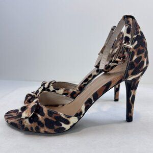 Bamboo Womens Stiletto Shoes Brown Leopard Print Strappy Bow Open Toes Ankle 7.5